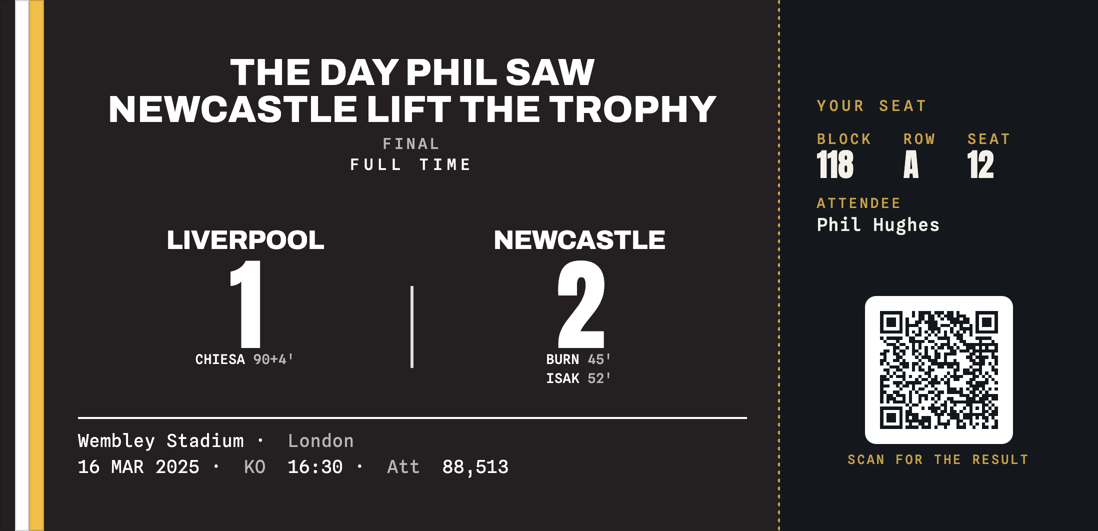 Liverpool 1-2 Newcastle commemorative ticket stub keepsake, Cup Final