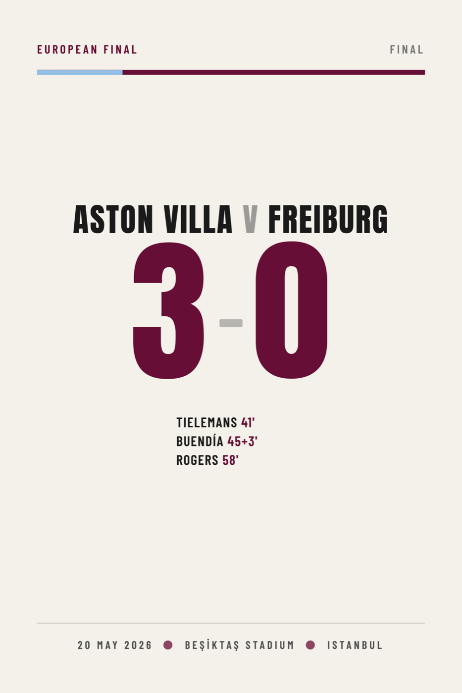 Aston Villa Europa League Final 2026 — Europa League Final commemorative poster keepsake
