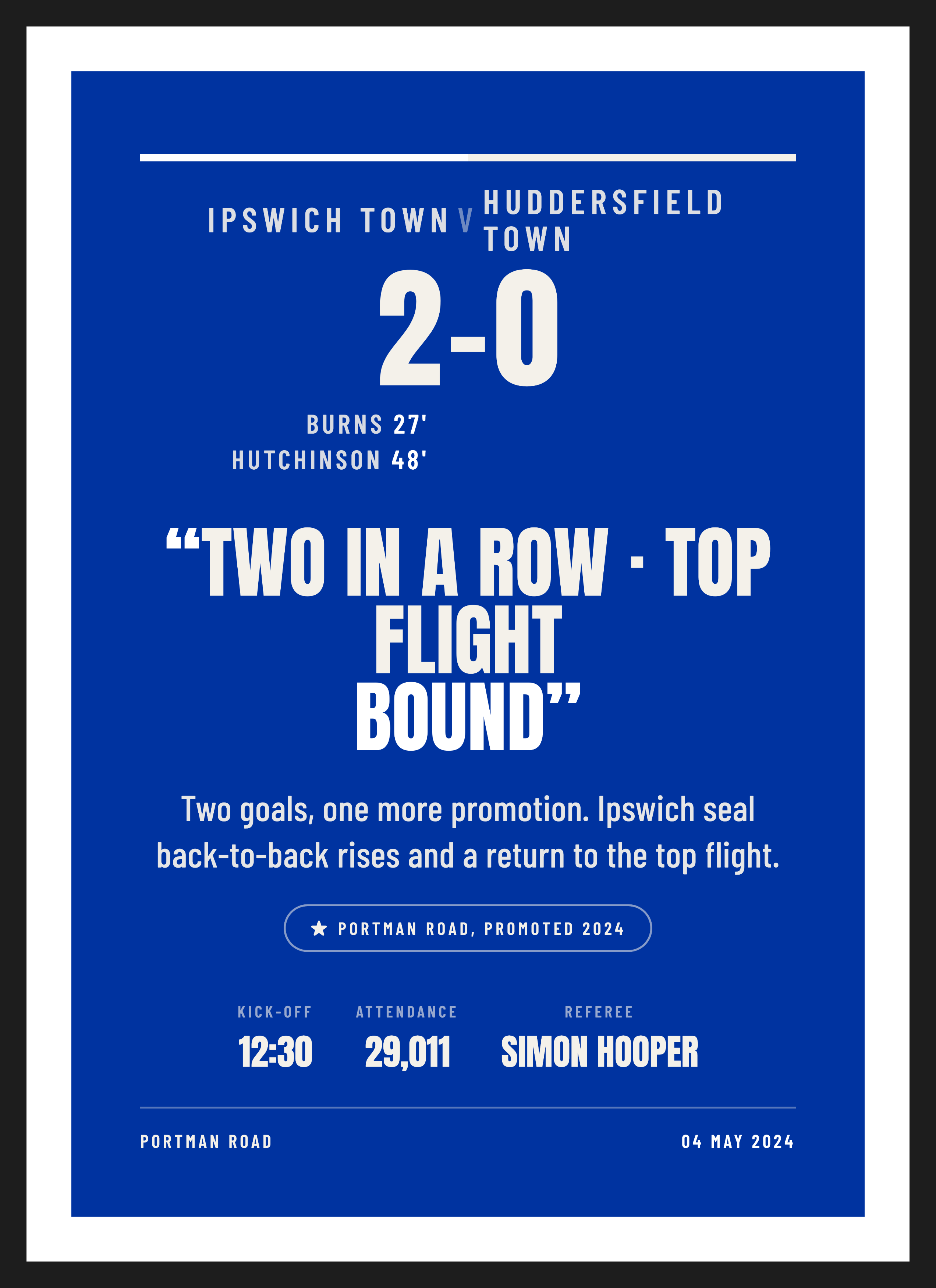 Ipswich Promotion 2024, Ipswich Town 2-0 Huddersfield Town, Commentary design