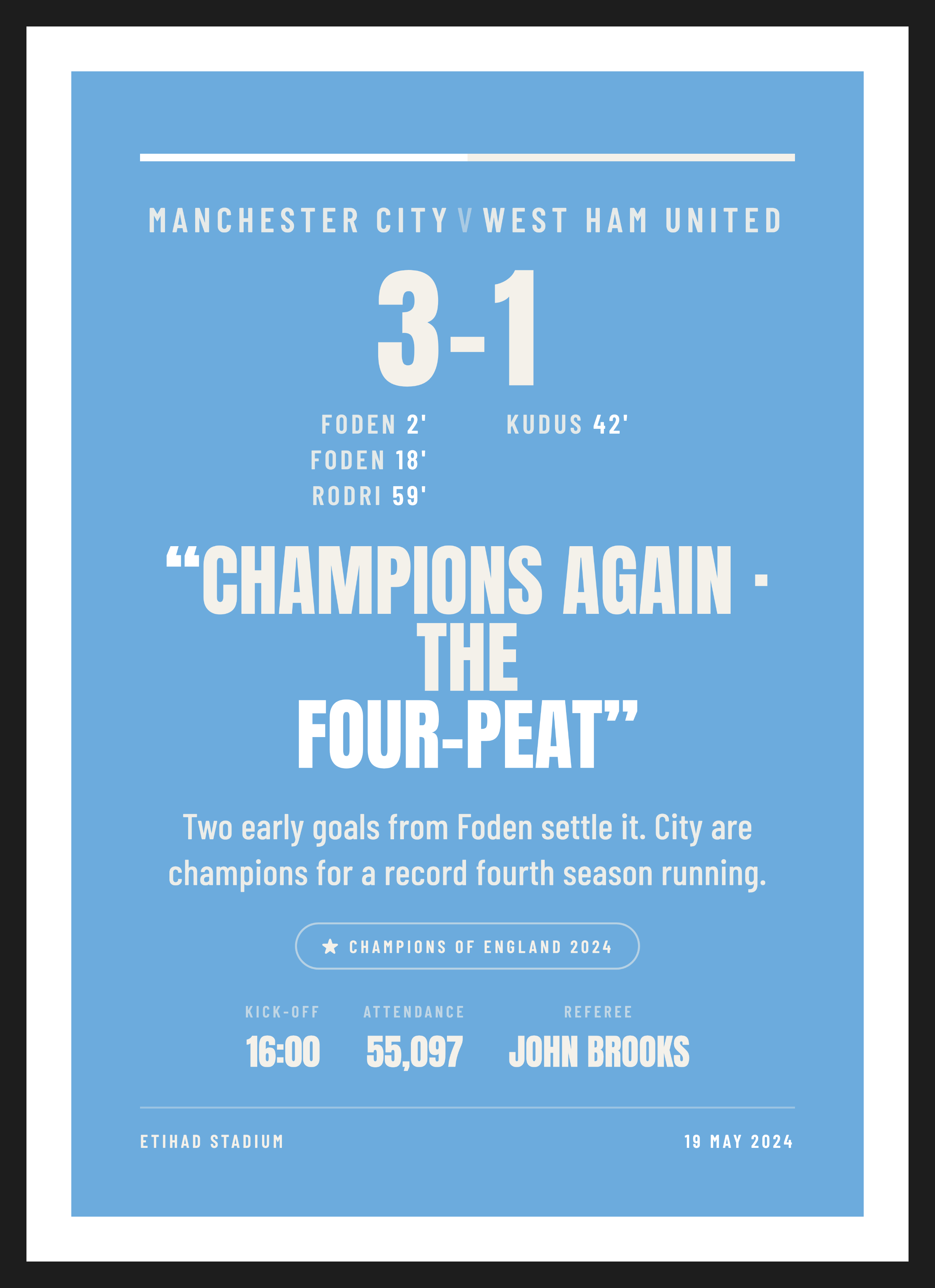City League Champions 2024, Manchester City 3-1 West Ham United, Commentary design