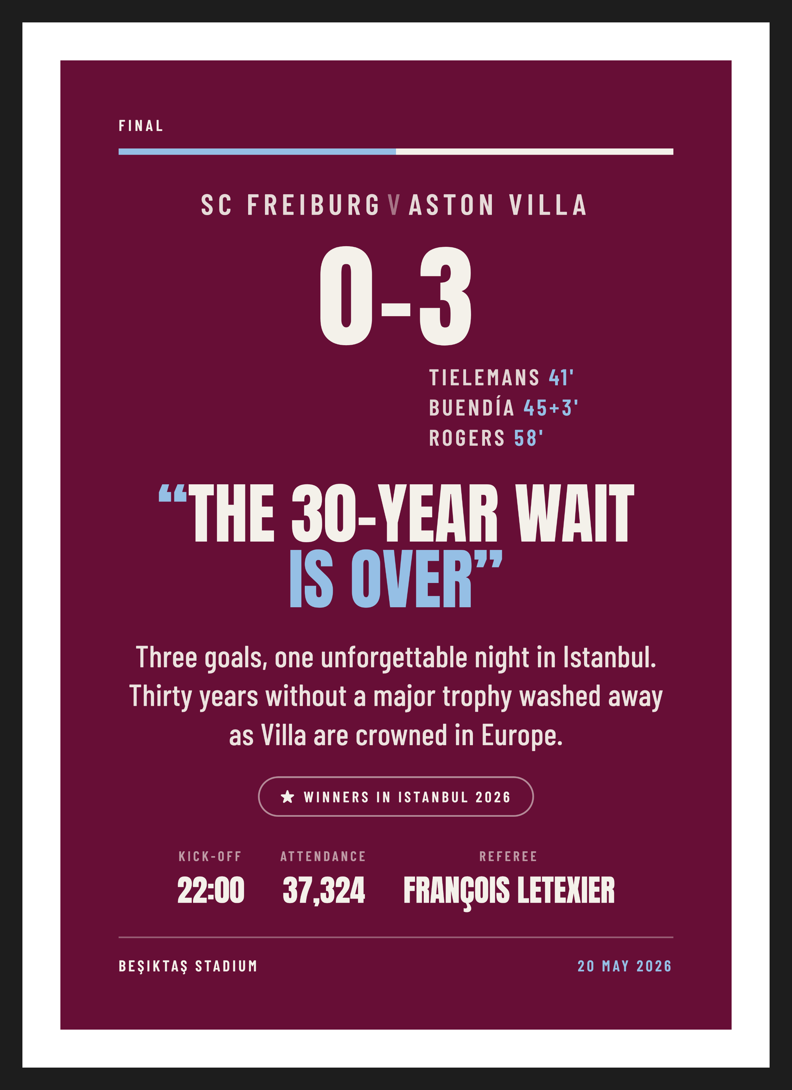 Villa European Final 2026, SC Freiburg 0-3 Aston Villa, Commentary design