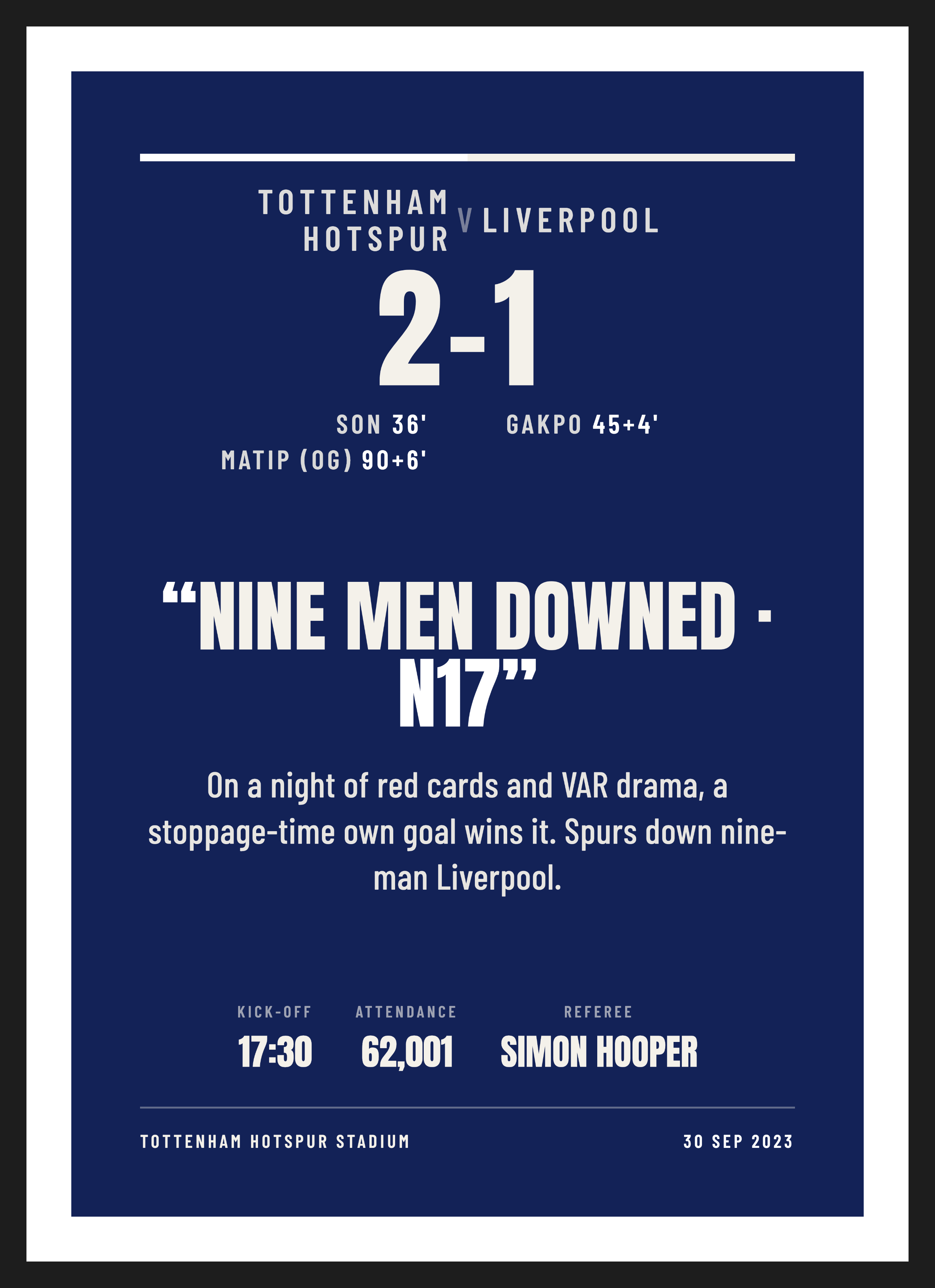 Tottenham Hotspur v Liverpool 2023 keepsake
